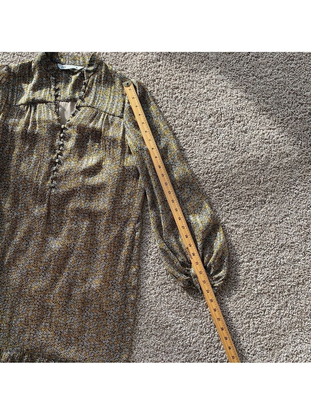Zara Floral Print Dress Size M Balloon Sleeves Delicate Semi Sheer Lined - Picture 14 of 16